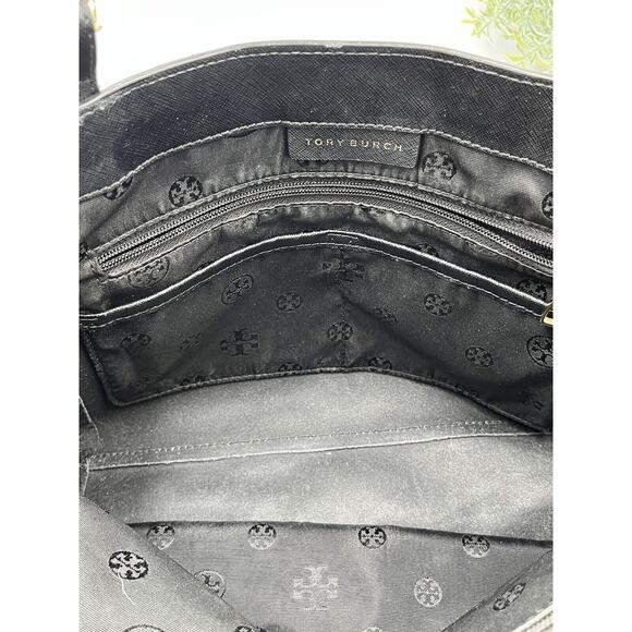 Tory Burch York Buckle Black Saffiano Leather Gold Tone Hardware Bucket Tote Bag - Picture 9 of 16